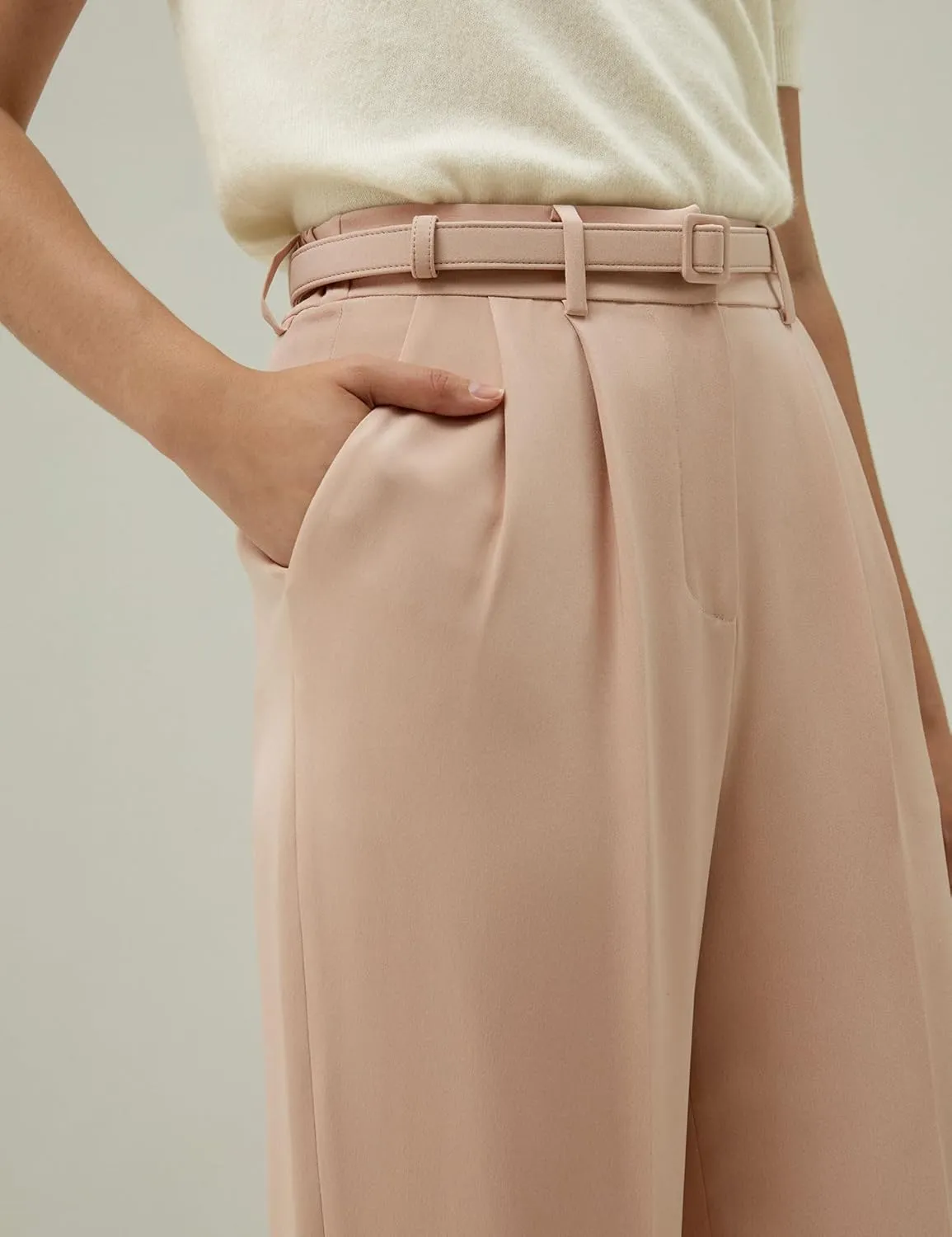 LilySilk Women 100% Silk Suit Pants Back Elastic Straight Leg Solid Casual Trousers for Ladies Work Spring Mahogany Rose