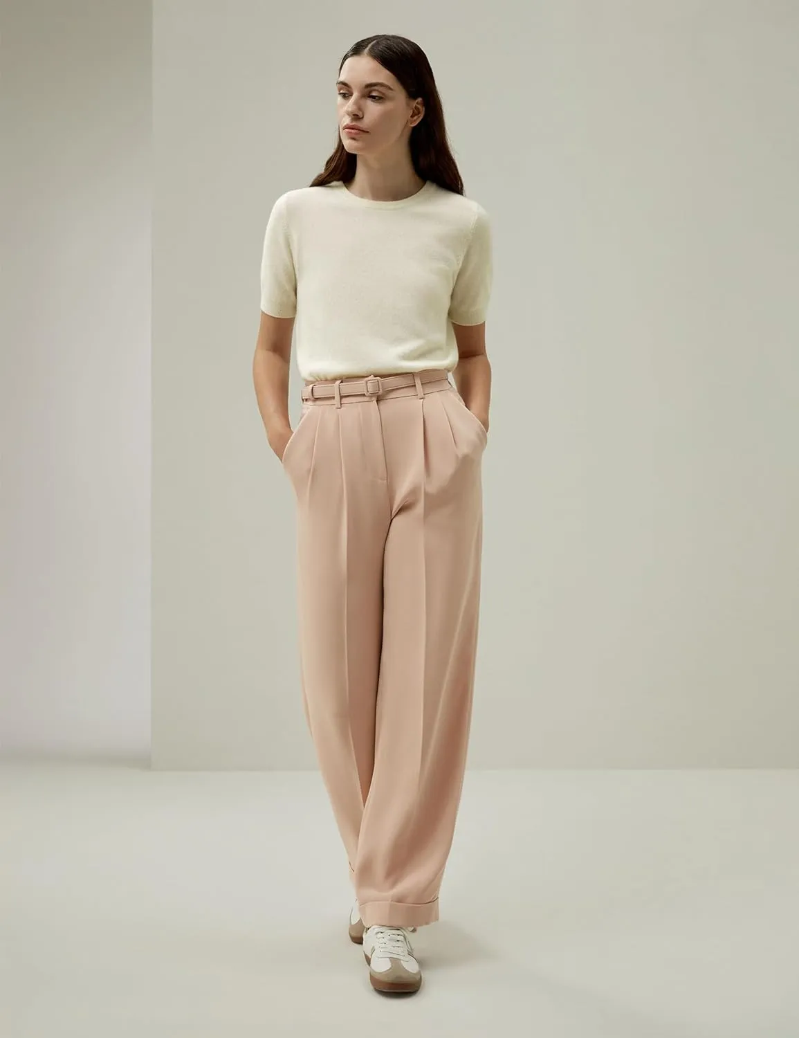 LilySilk Women 100% Silk Suit Pants Back Elastic Straight Leg Solid Casual Trousers for Ladies Work Spring Mahogany Rose