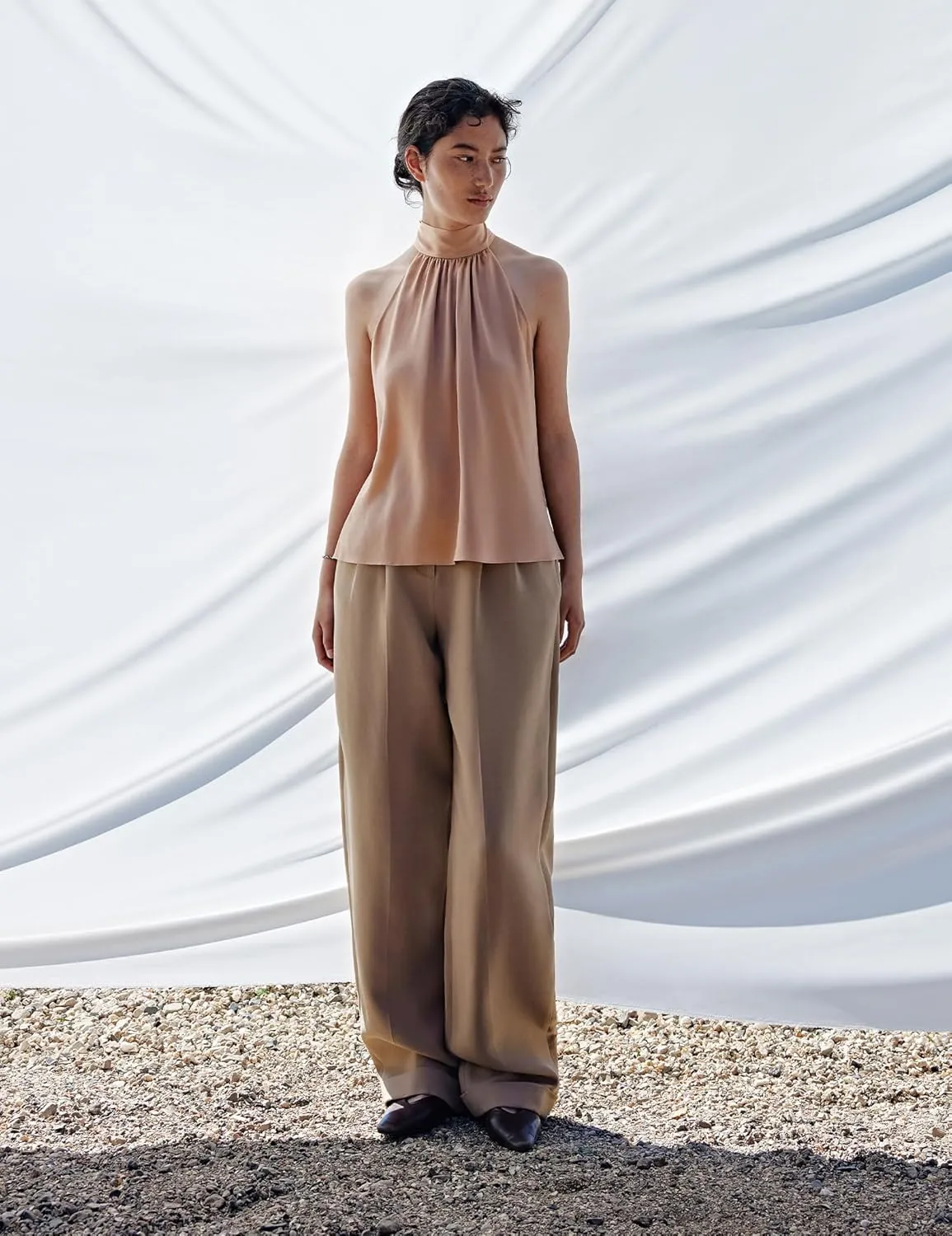 LilySilk Women Silk-Wool Blend Suit Pants Minimalist Solid Straight Leg Loose Work Trousers for Ladies Spring Casual Khaki