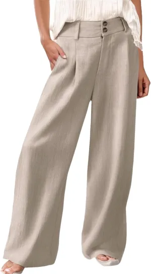 Linen Palazzo Pants for Women High Waisted Wide Leg Dress Pant Business Work Trousers Long Straight Suit Pants Outfits