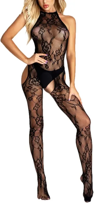Lingerie for Women V-Neck Lace Full Body Stockings Cut Out Sleeveless Sheer Mesh Fishnet Lingerie Dress Sexy Bodysuit