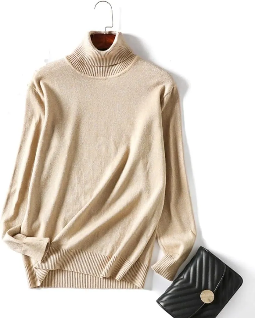 Long Sleeve Crew Neck Knit Oversized Pullover Sweater for Women Jumper Top Turtleneck Sweater