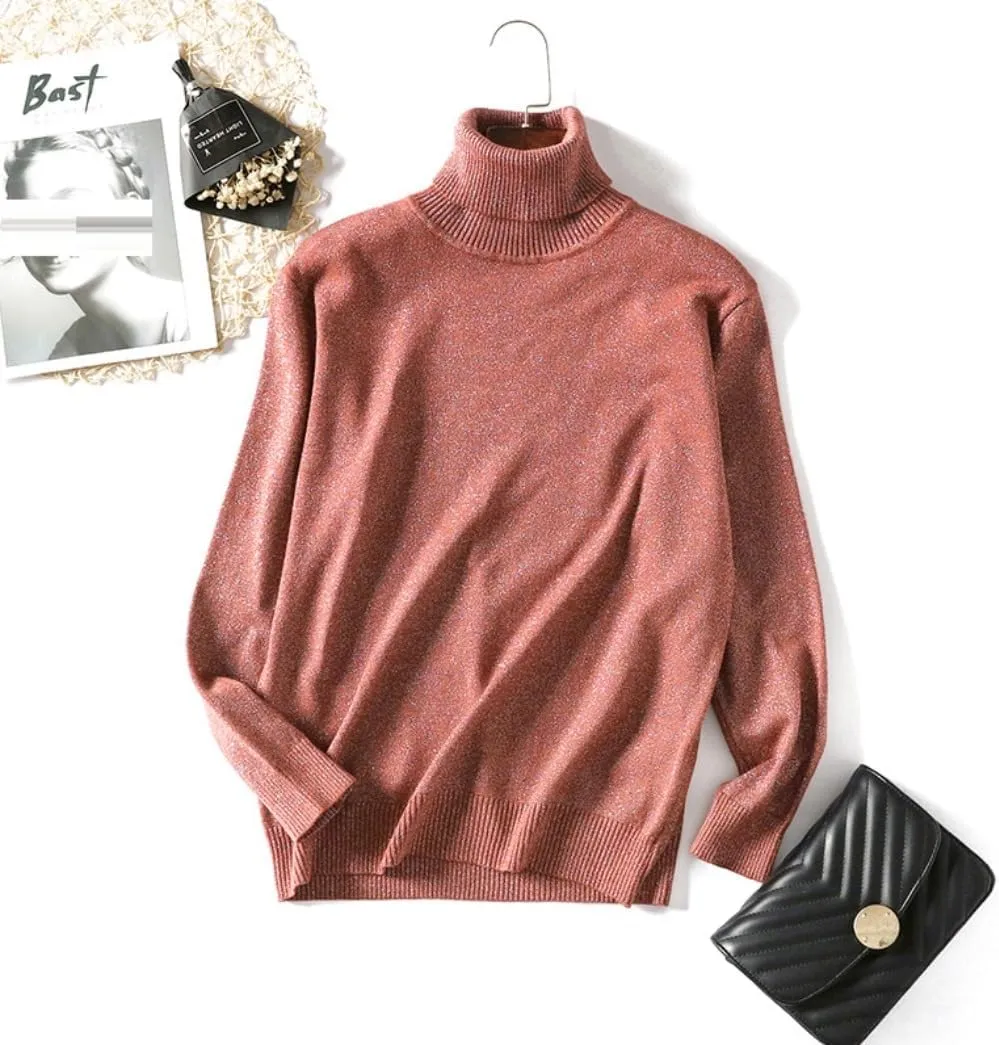 Long Sleeve Crew Neck Knit Oversized Pullover Sweater for Women Jumper Top Turtleneck Sweater