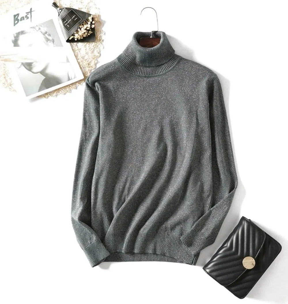 Long Sleeve Crew Neck Knit Oversized Pullover Sweater for Women Jumper Top Turtleneck Sweater