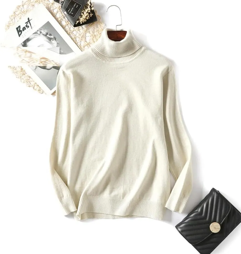 Long Sleeve Crew Neck Knit Oversized Pullover Sweater for Women Jumper Top Turtleneck Sweater