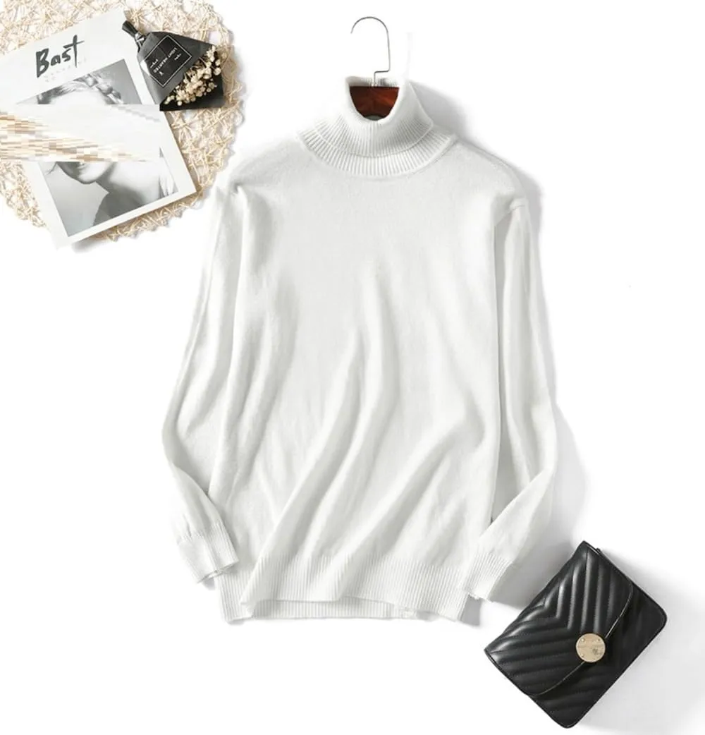 Long Sleeve Crew Neck Knit Oversized Pullover Sweater for Women Jumper Top Turtleneck Sweater