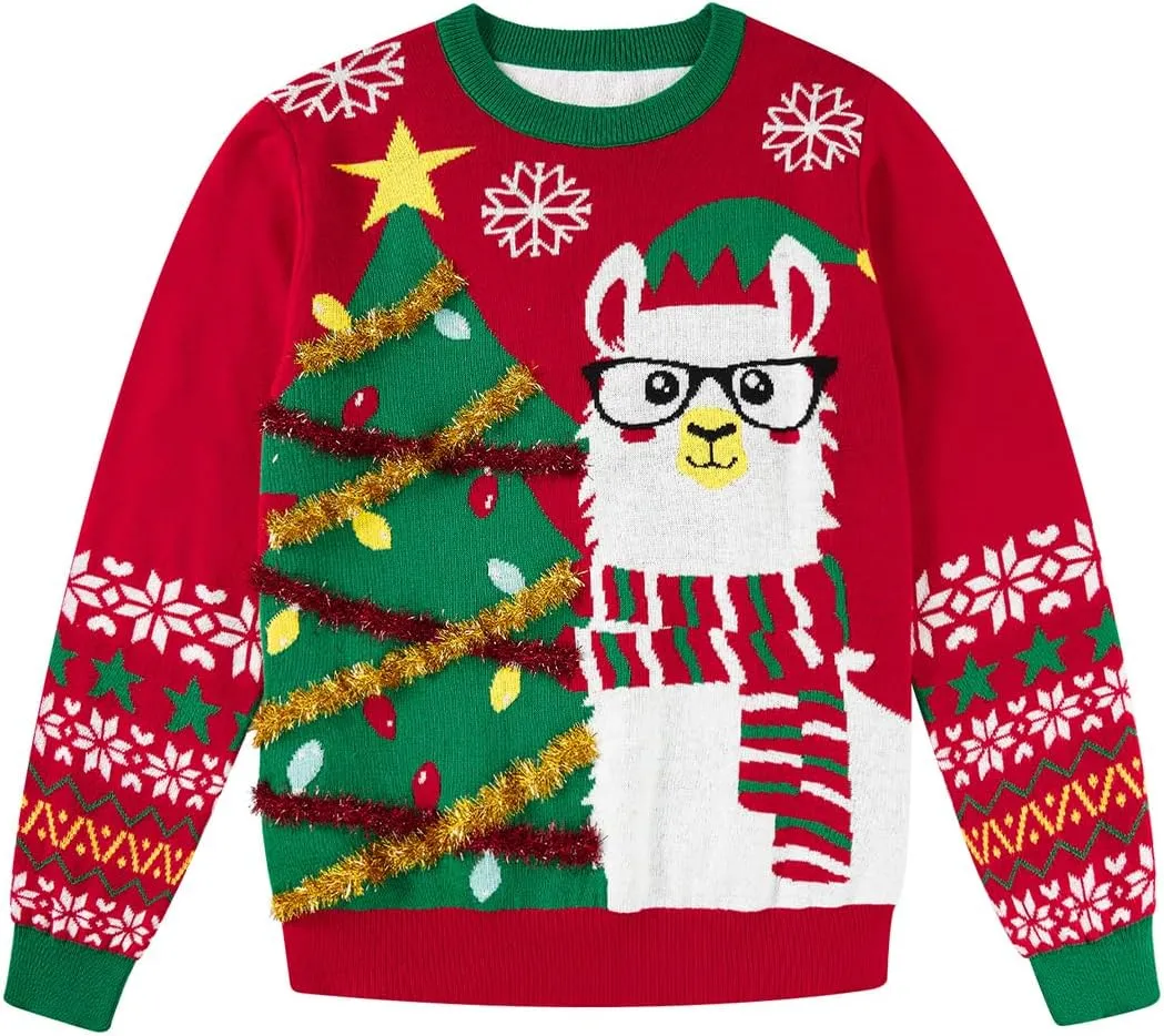 Lovekider 7-14 Years Girls Ugly Christmas Sweater for Kids Tinsel Garland Embellished Holiday Knit Pullovers