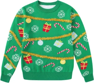 Lovekider 7-14 Years Girls Ugly Christmas Sweater for Kids Tinsel Garland Embellished Holiday Knit Pullovers