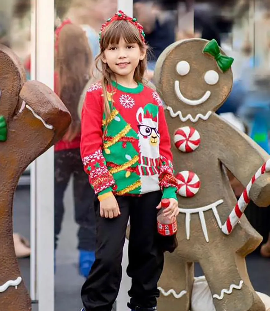 Lovekider 7-14 Years Girls Ugly Christmas Sweater for Kids Tinsel Garland Embellished Holiday Knit Pullovers