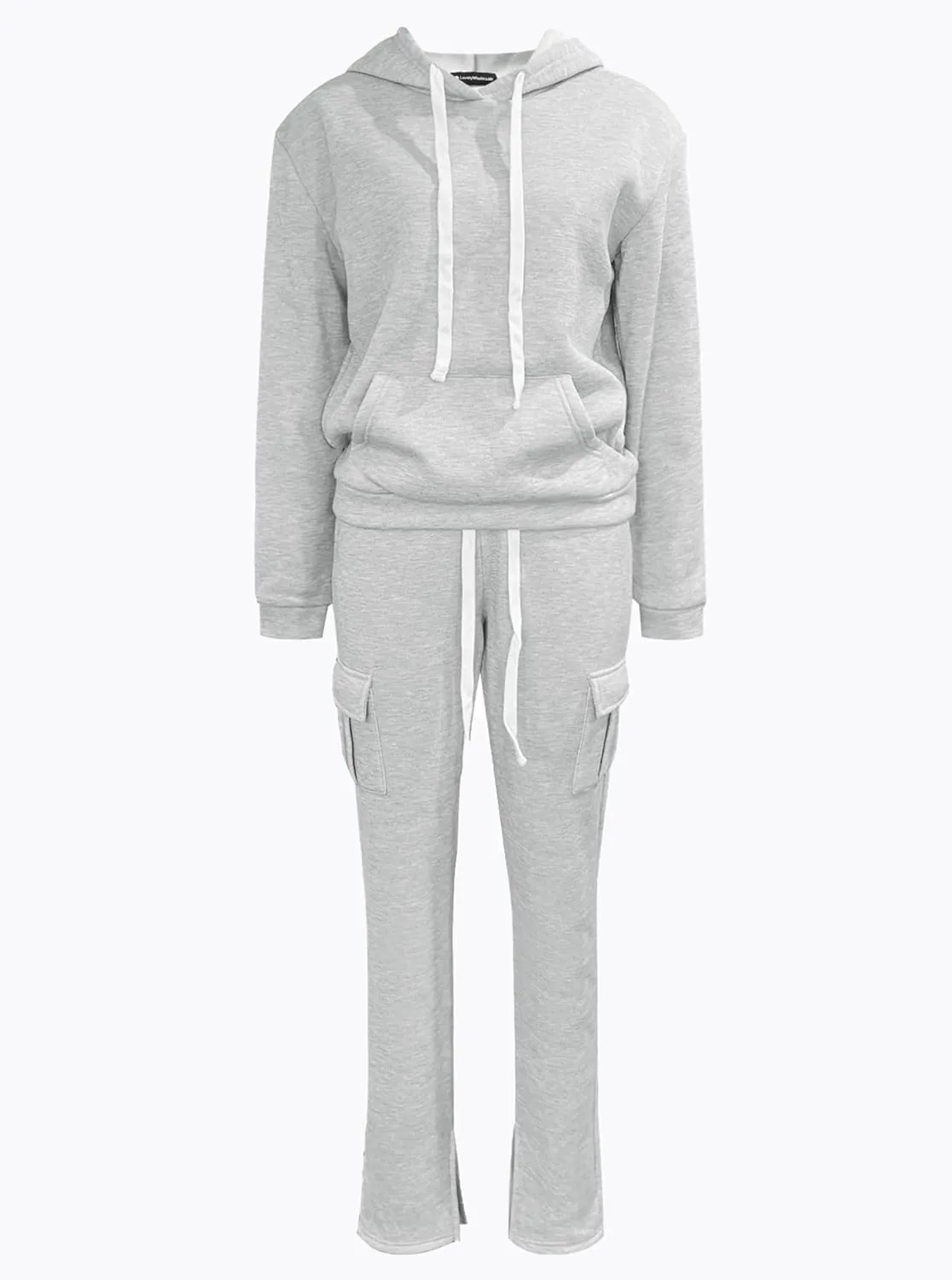 LovelyWholesale Women 2 Piece Outfits Long Sleeve Hoodies and Cargo Joggers Sweatsuit Sets