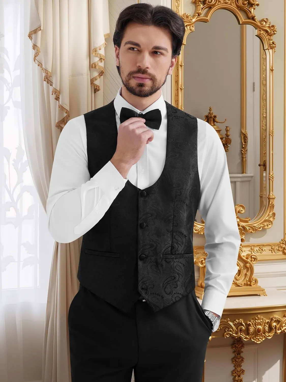MAGE MALE Mens 3 Piece Floral Tuxedo Suits Slim Fit Paisley Shawl Lapel Suit for Dinner Prom Wedding