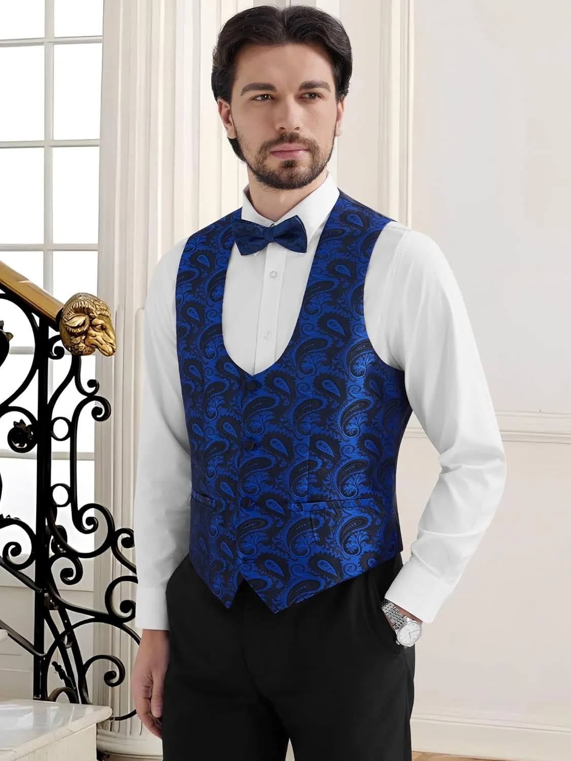MAGE MALE Mens 3 Piece Floral Tuxedo Suits Slim Fit Paisley Shawl Lapel Suit for Dinner Prom Wedding