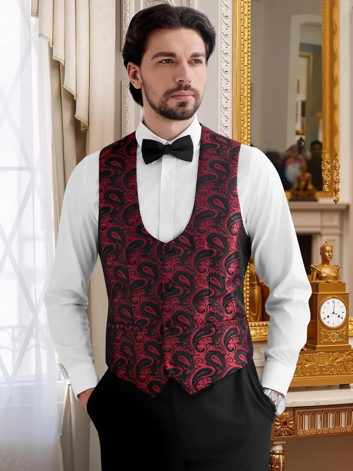 MAGE MALE Mens 3 Piece Floral Tuxedo Suits Slim Fit Paisley Shawl Lapel Suit for Dinner Prom Wedding