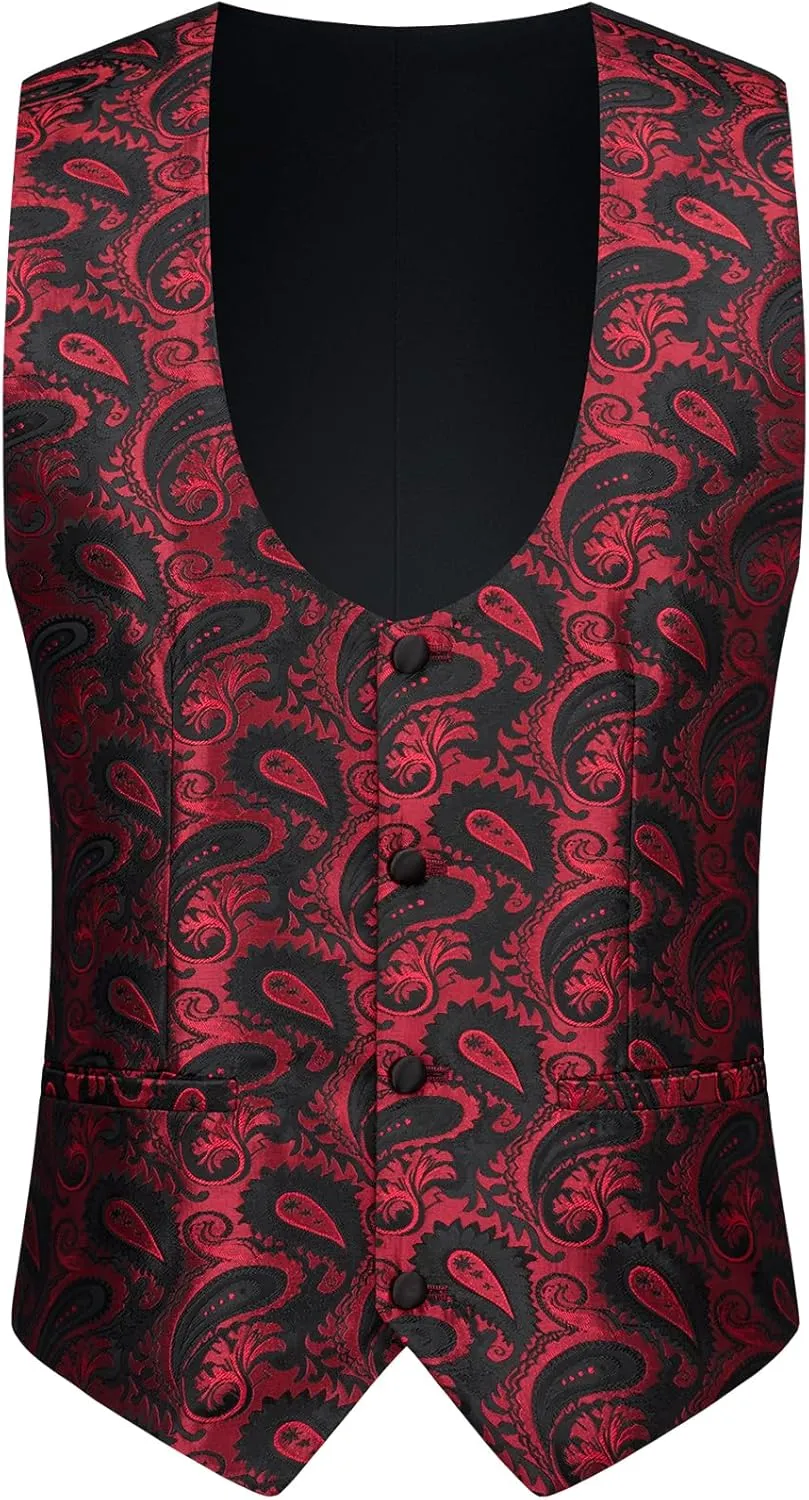 MAGE MALE Mens 3 Piece Floral Tuxedo Suits Slim Fit Paisley Shawl Lapel Suit for Dinner Prom Wedding