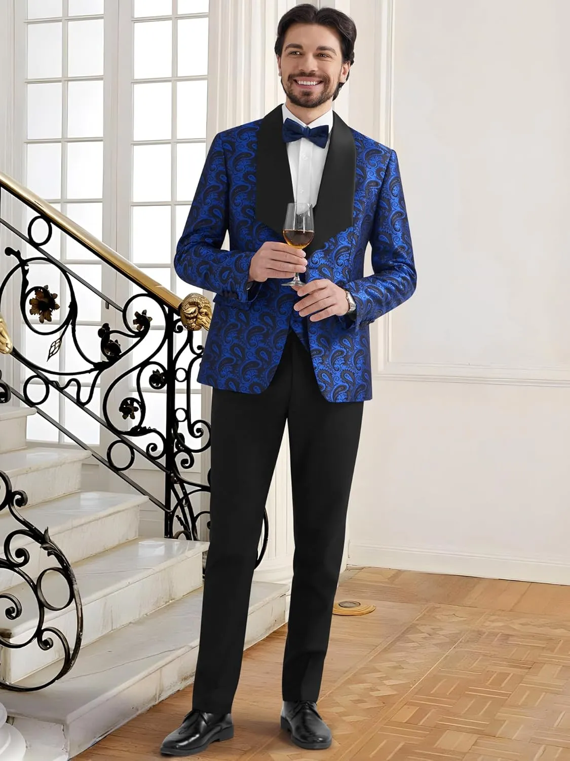 MAGE MALE Mens 3 Piece Floral Tuxedo Suits Slim Fit Paisley Shawl Lapel Suit for Dinner Prom Wedding