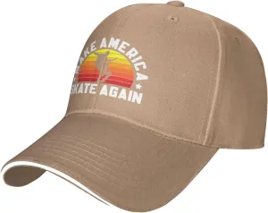 Make America Skate Again Skateboard Hat Mens Wide Brim Baseball Cap Adjustable Low Profile Sports Dad Hats