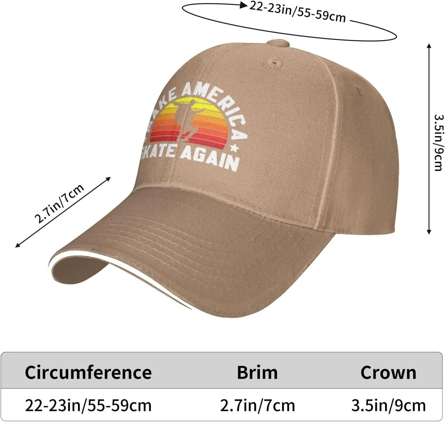 Make America Skate Again Skateboard Hat Mens Wide Brim Baseball Cap Adjustable Low Profile Sports Dad Hats