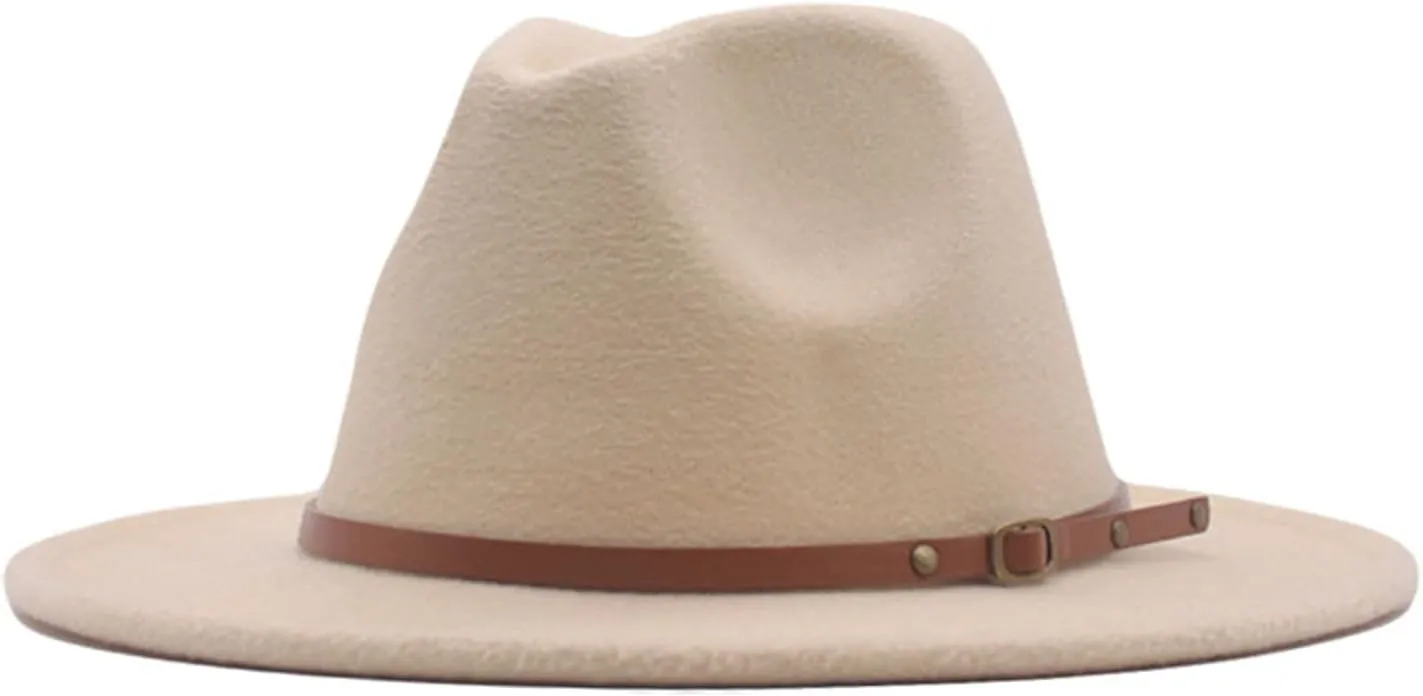 Men & Women Fedora Hat Belt Buckle Classic Wide Brim Floppy Panama Hats Beach Sun Hat Men's Dress Hats