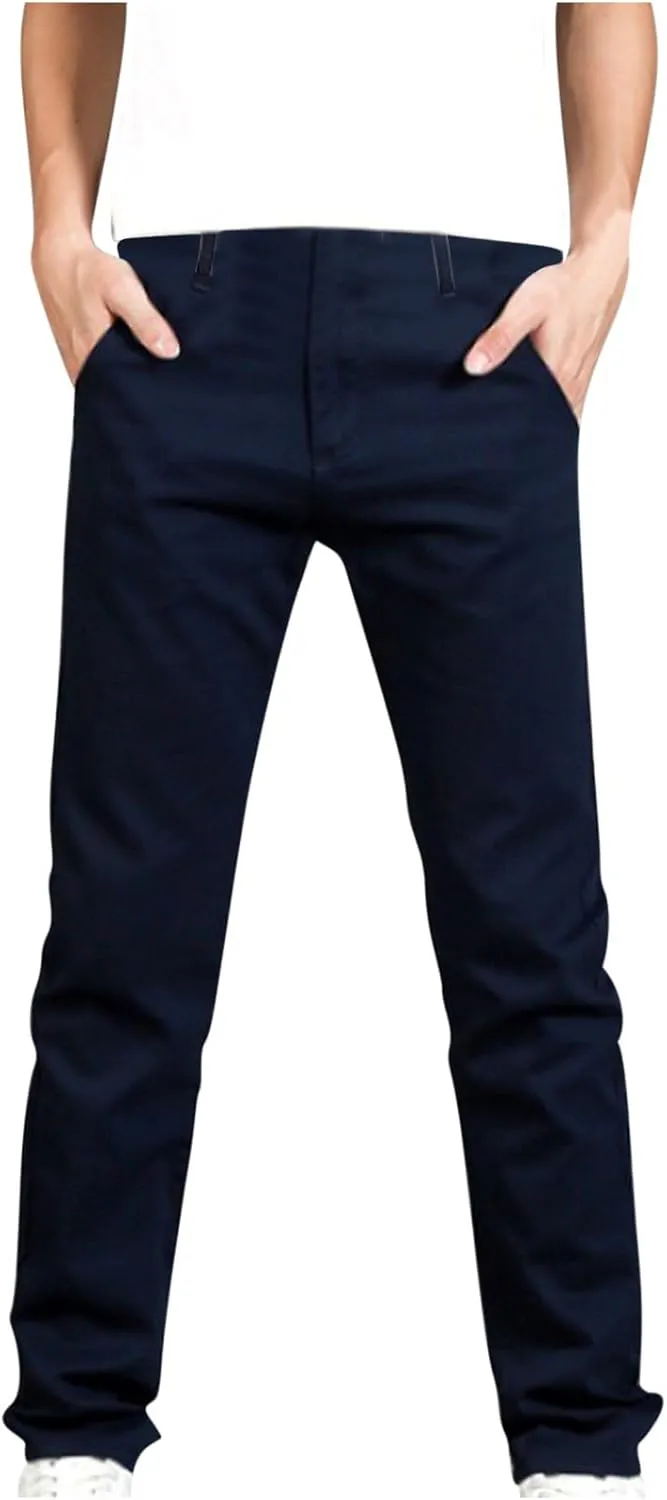 Men Trendy Denim Pants Straight Leg Button Zipper Solid Work Trousers Dailywear Comfy Athletic Fit Pants with Pockets