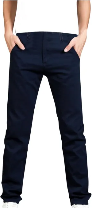 Men Trendy Denim Pants Straight Leg Button Zipper Solid Work Trousers Dailywear Comfy Athletic Fit Pants with Pockets