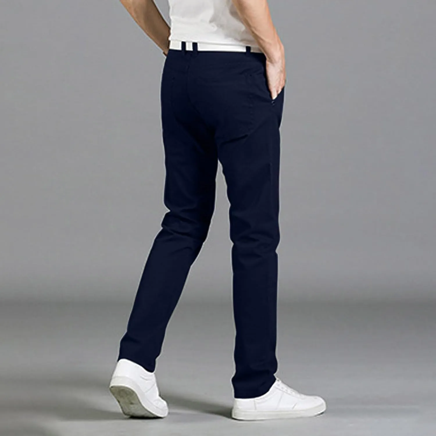 Men Trendy Denim Pants Straight Leg Button Zipper Solid Work Trousers Dailywear Comfy Athletic Fit Pants with Pockets