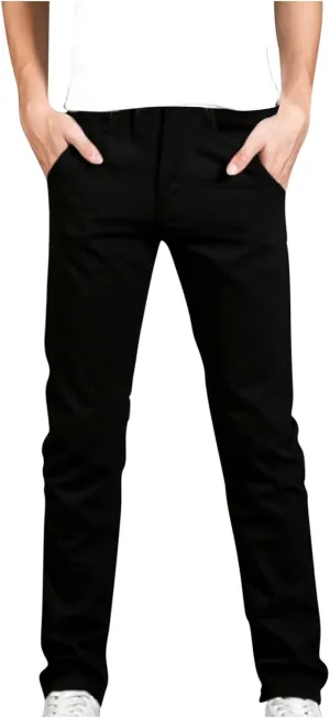 Men Trendy Denim Pants Straight Leg Button Zipper Solid Work Trousers Dailywear Comfy Athletic Fit Pants with Pockets