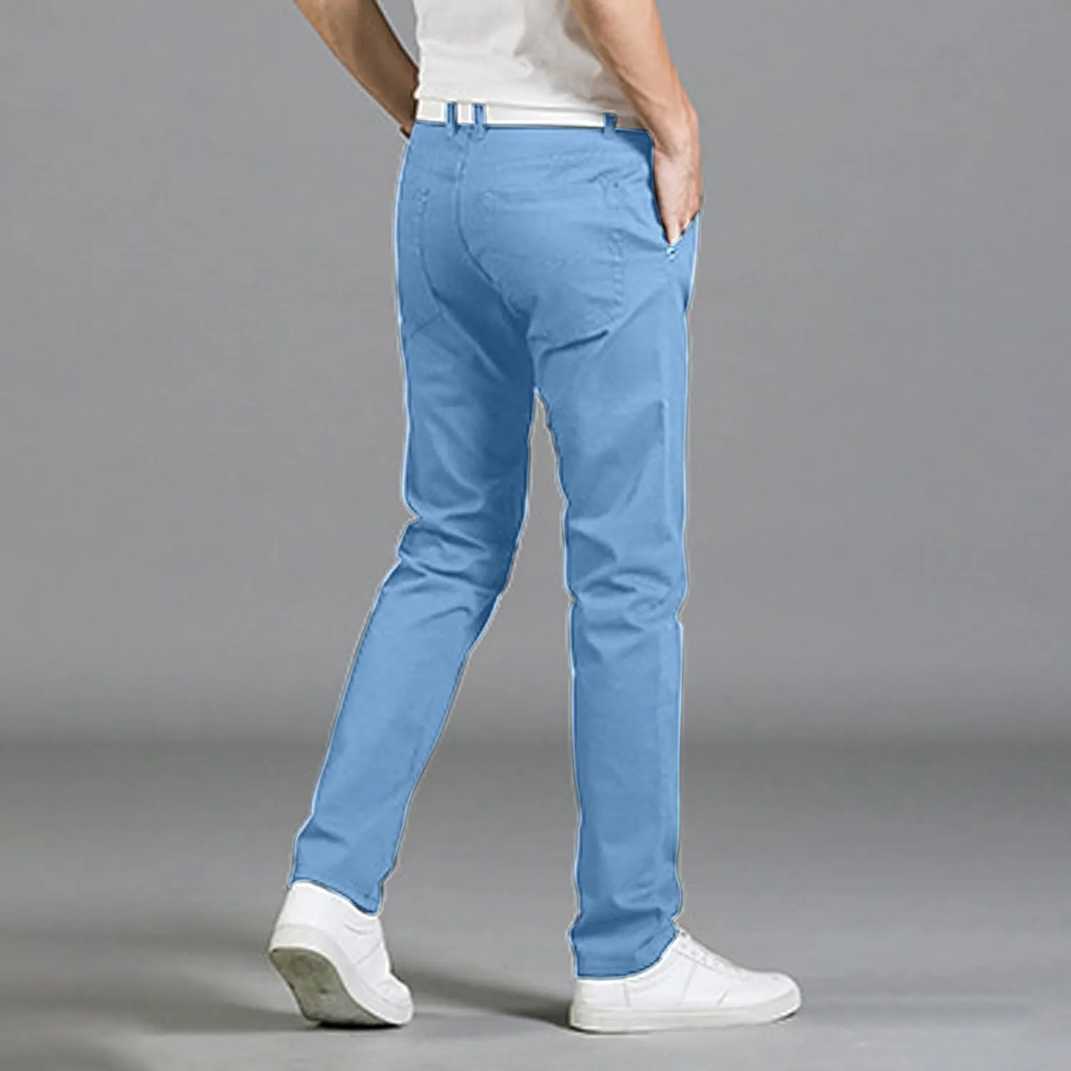 Men Trendy Denim Pants Straight Leg Button Zipper Solid Work Trousers Dailywear Comfy Athletic Fit Pants with Pockets