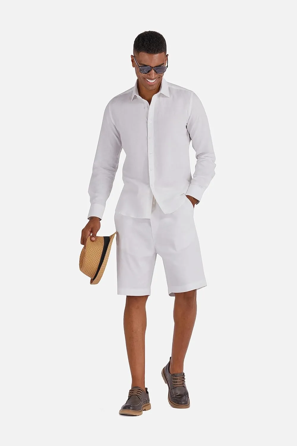 Men's 100% Linen Shirt Long Sleeve Button Down Casual Beach Shirts Plus Size