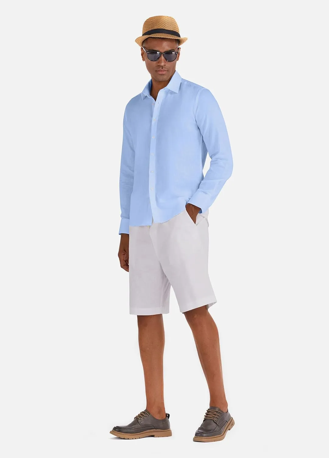 Men's 100% Linen Shirt Long Sleeve Button Down Casual Beach Shirts Plus Size