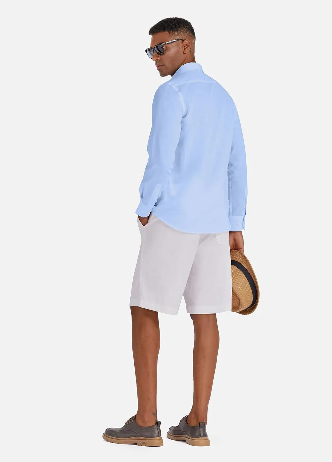 Men's 100% Linen Shirt Long Sleeve Button Down Casual Beach Shirts Plus Size
