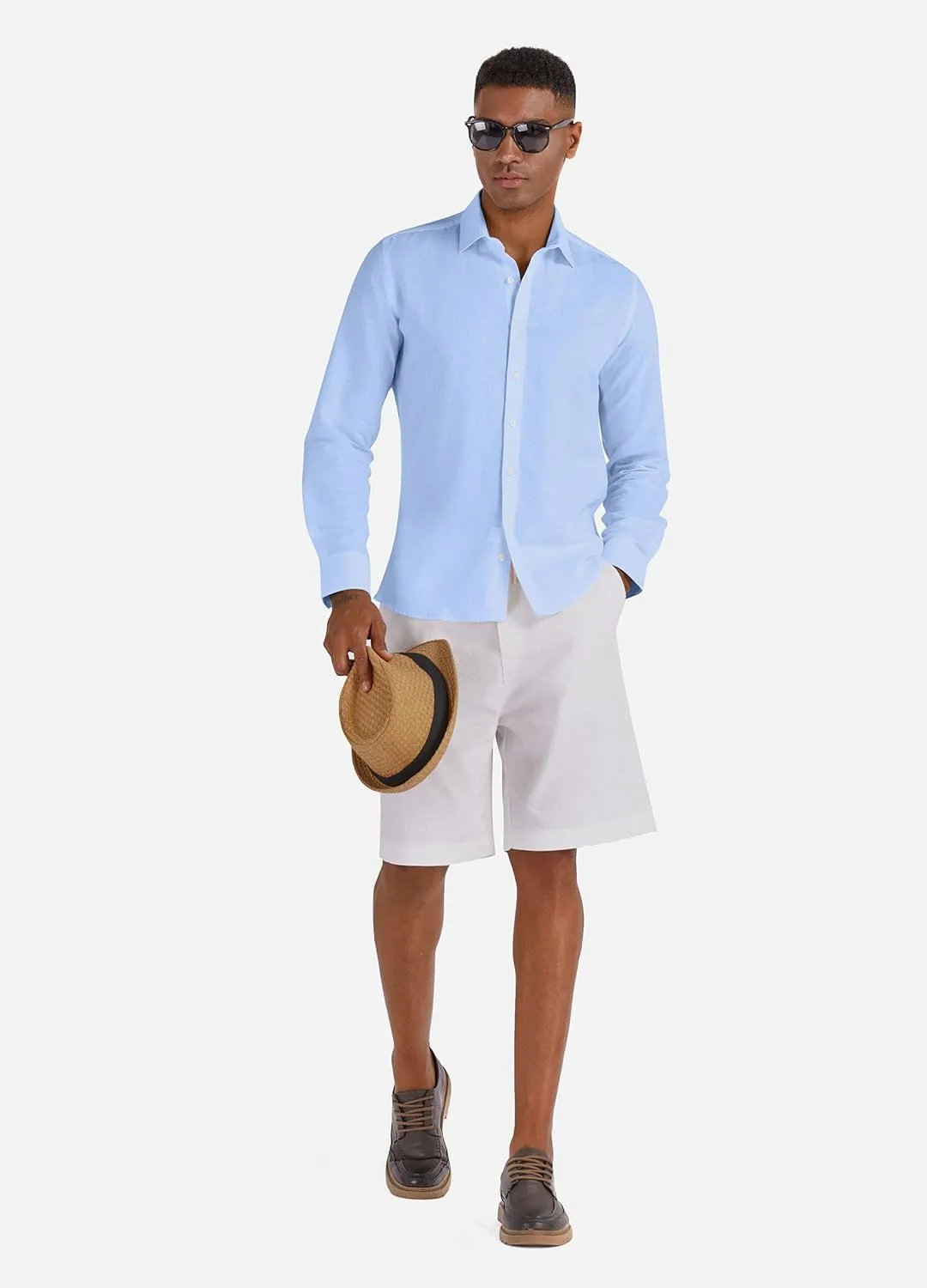 Men's 100% Linen Shirt Long Sleeve Button Down Casual Beach Shirts Plus Size