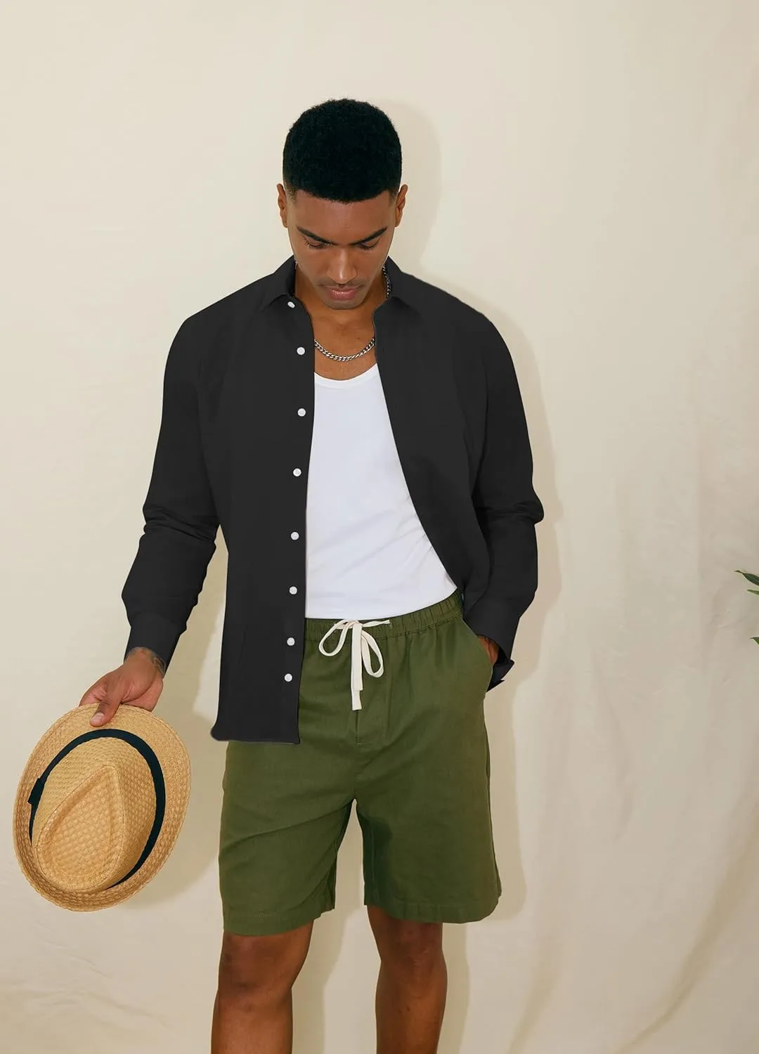 Men's 100% Linen Shirt Long Sleeve Button Down Casual Beach Shirts Plus Size