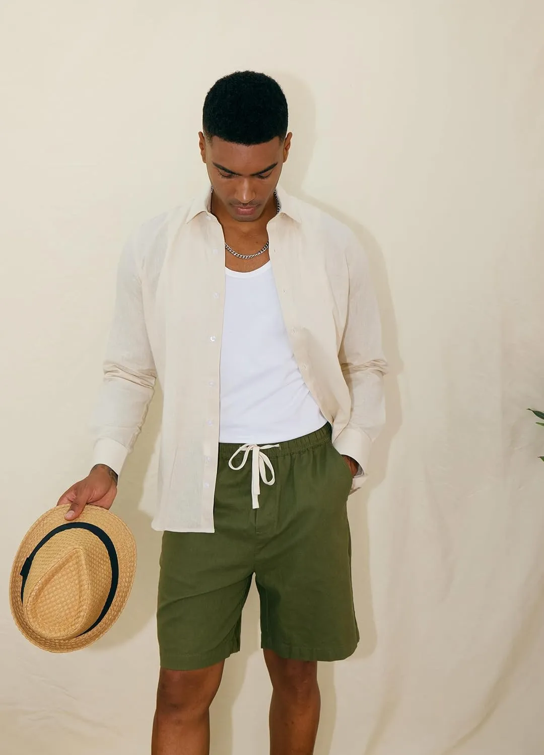 Men's 100% Linen Shirt Long Sleeve Button Down Casual Beach Shirts Plus Size