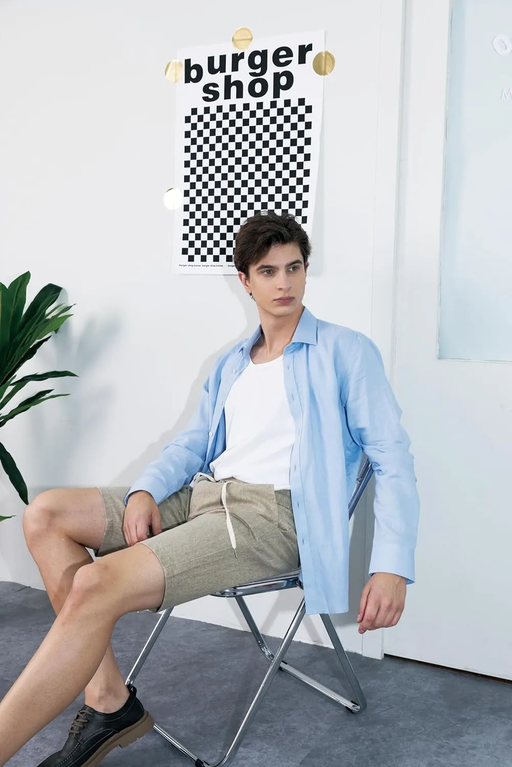 Men's 100% Linen Shirt Long Sleeve Button Down Casual Beach Shirts Plus Size