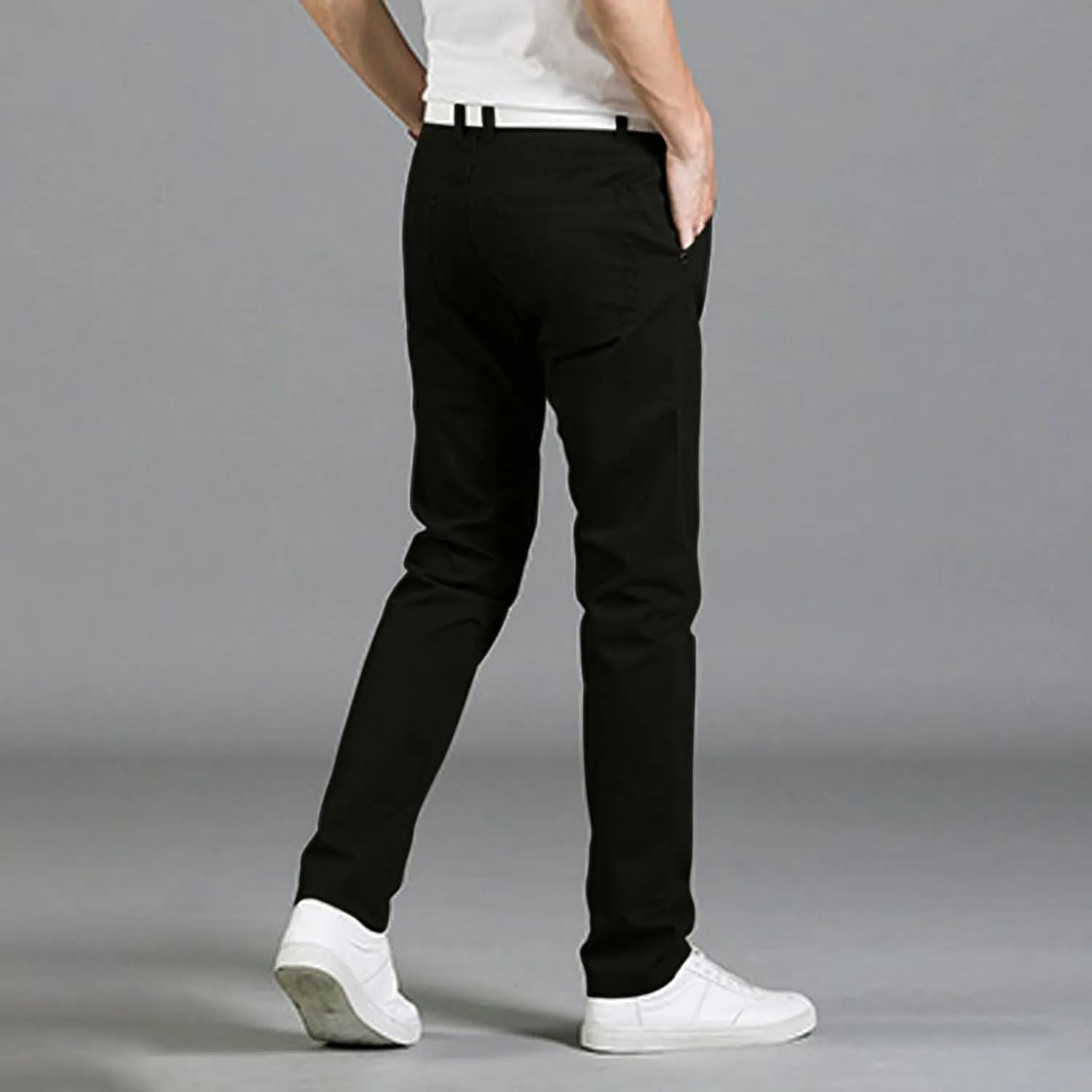 Mens 2023 Fashion Jeans Pants Slim Fit Trendy Stretch Straight Leg Casual Pants Solid Outdoor Dailywear with Pocket