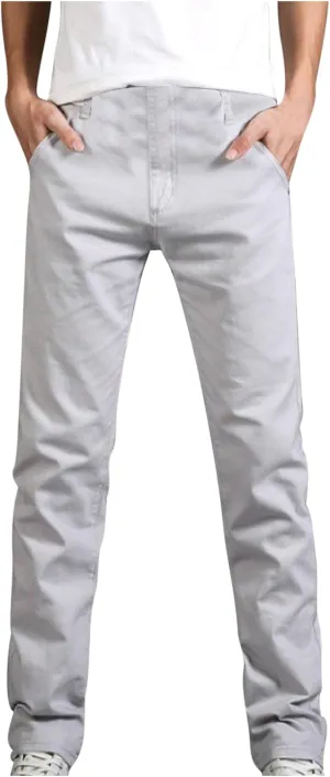 Mens 2023 Fashion Jeans Pants Slim Fit Trendy Stretch Straight Leg Casual Pants Solid Outdoor Dailywear with Pocket