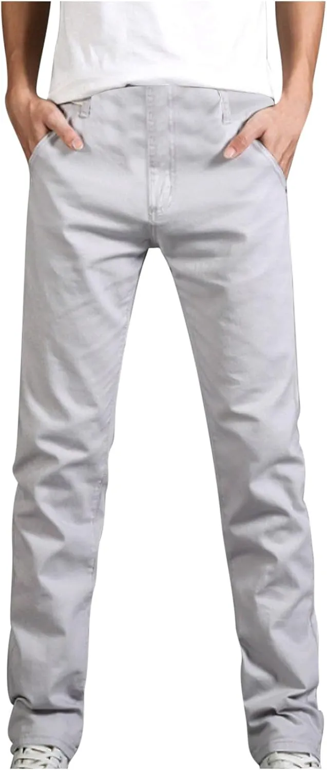 Mens 2023 Fashion Jeans Pants Slim Fit Trendy Stretch Straight Leg Casual Pants Solid Outdoor Dailywear with Pocket