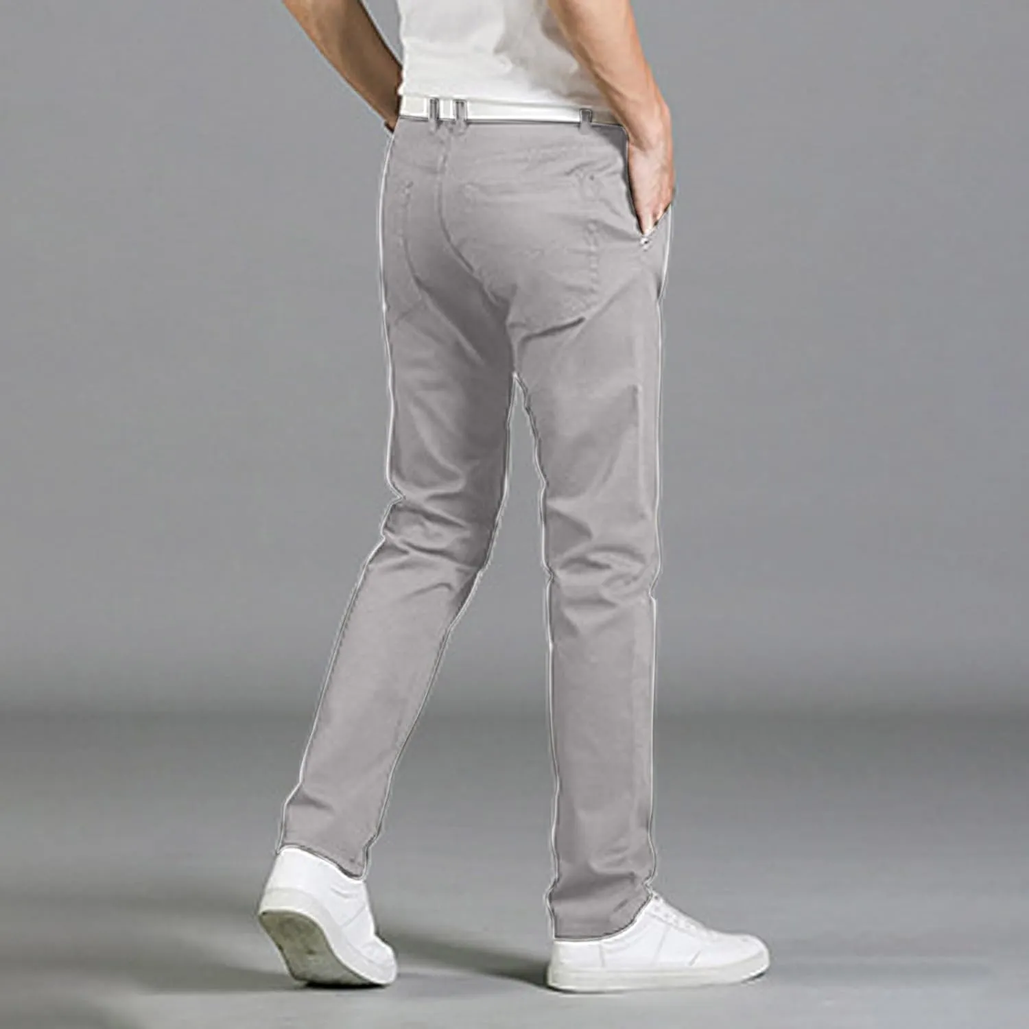 Mens 2023 Fashion Jeans Pants Slim Fit Trendy Stretch Straight Leg Casual Pants Solid Outdoor Dailywear with Pocket