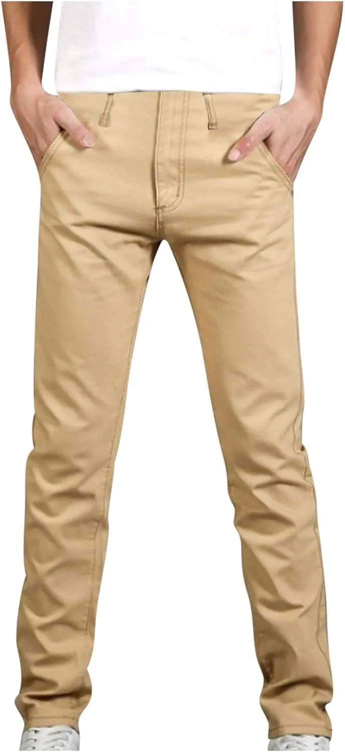 Mens 2023 Fashion Jeans Pants Slim Fit Trendy Stretch Straight Leg Casual Pants Solid Outdoor Dailywear with Pocket