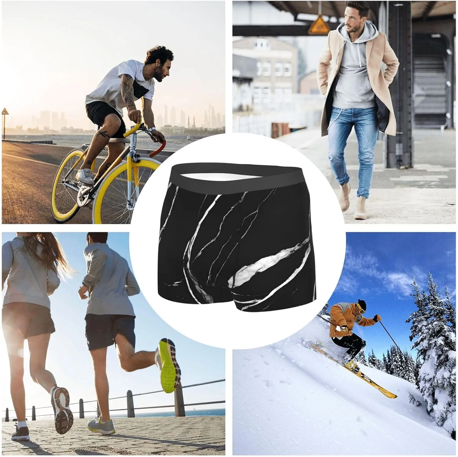 Men'S Boxer Briefs Soft Stretch Underwear Breathable Briefs (Black Gold Marble)