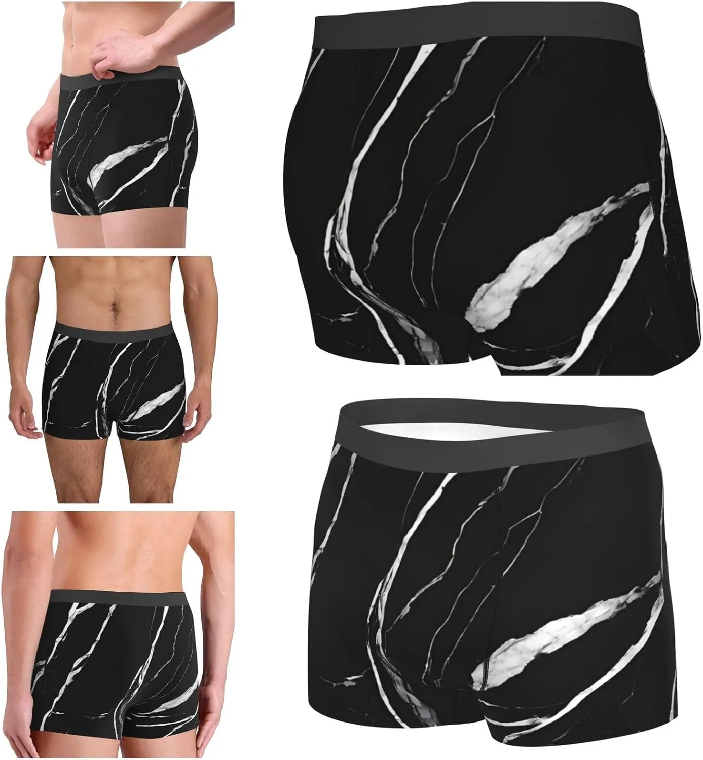 Men'S Boxer Briefs Soft Stretch Underwear Breathable Briefs (Black Gold Marble)
