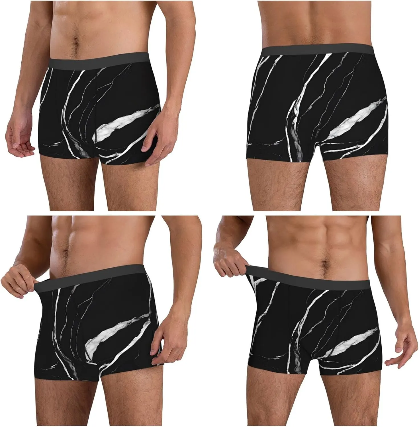Men'S Boxer Briefs Soft Stretch Underwear Breathable Briefs (Black Gold Marble)