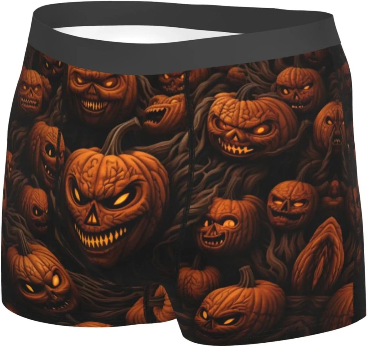 Men'S Boxer Briefs Soft Stretch Underwear Breathable Briefs (Halloween Pumpkin)