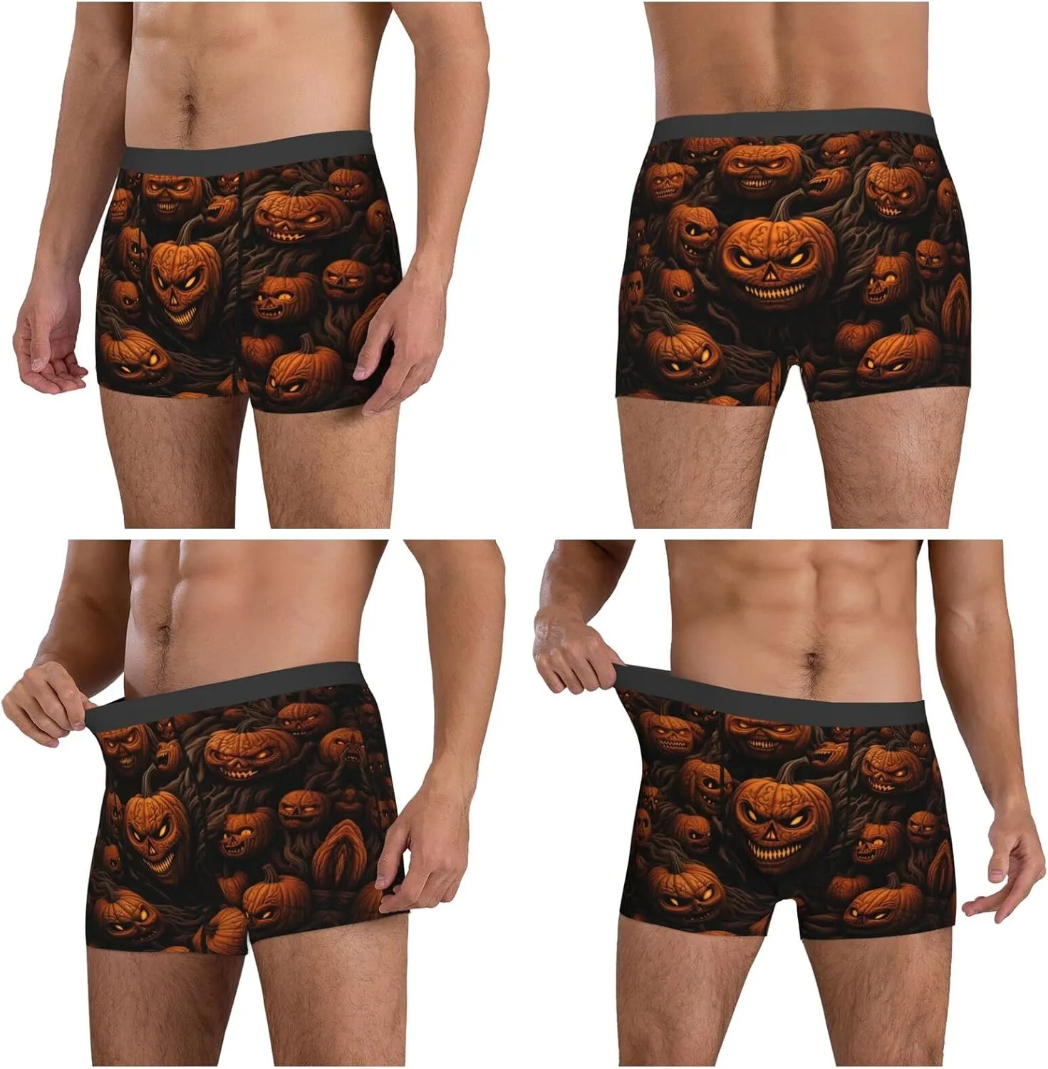 Men'S Boxer Briefs Soft Stretch Underwear Breathable Briefs (Halloween Pumpkin)