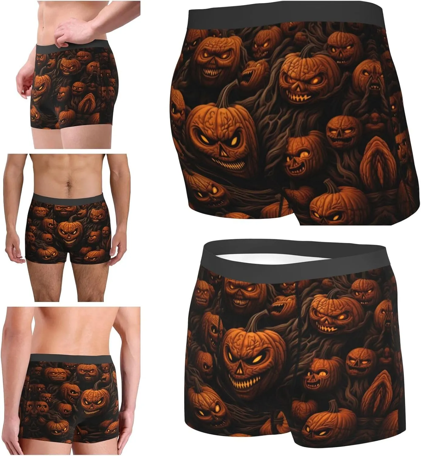 Men'S Boxer Briefs Soft Stretch Underwear Breathable Briefs (Halloween Pumpkin)
