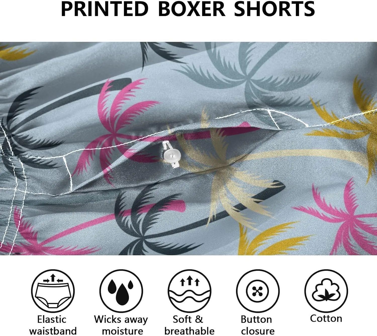 Men's Boxer Shorts, Soft Breathable Woven Boxer Briefs Underwear Button Fly S-XXL