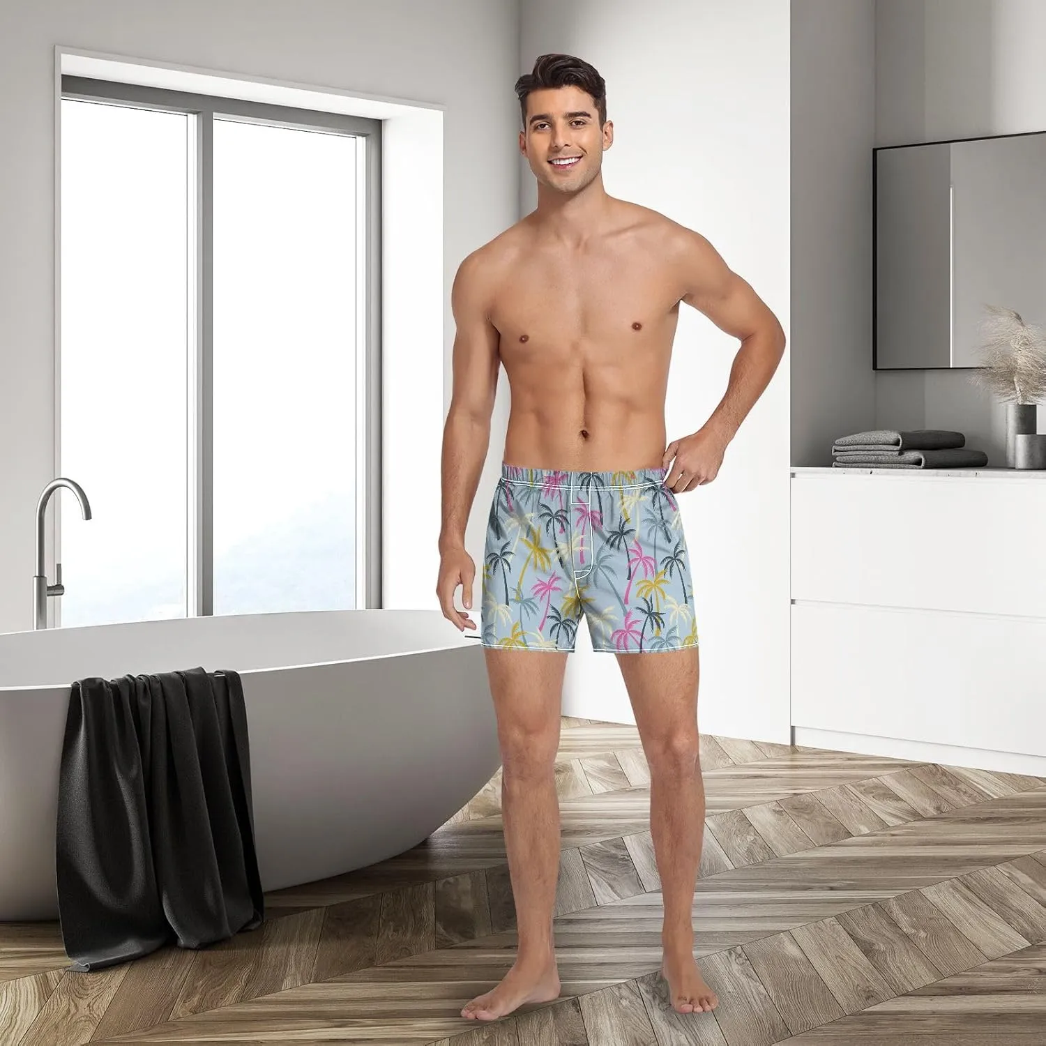 Men's Boxer Shorts, Soft Breathable Woven Boxer Briefs Underwear Button Fly S-XXL