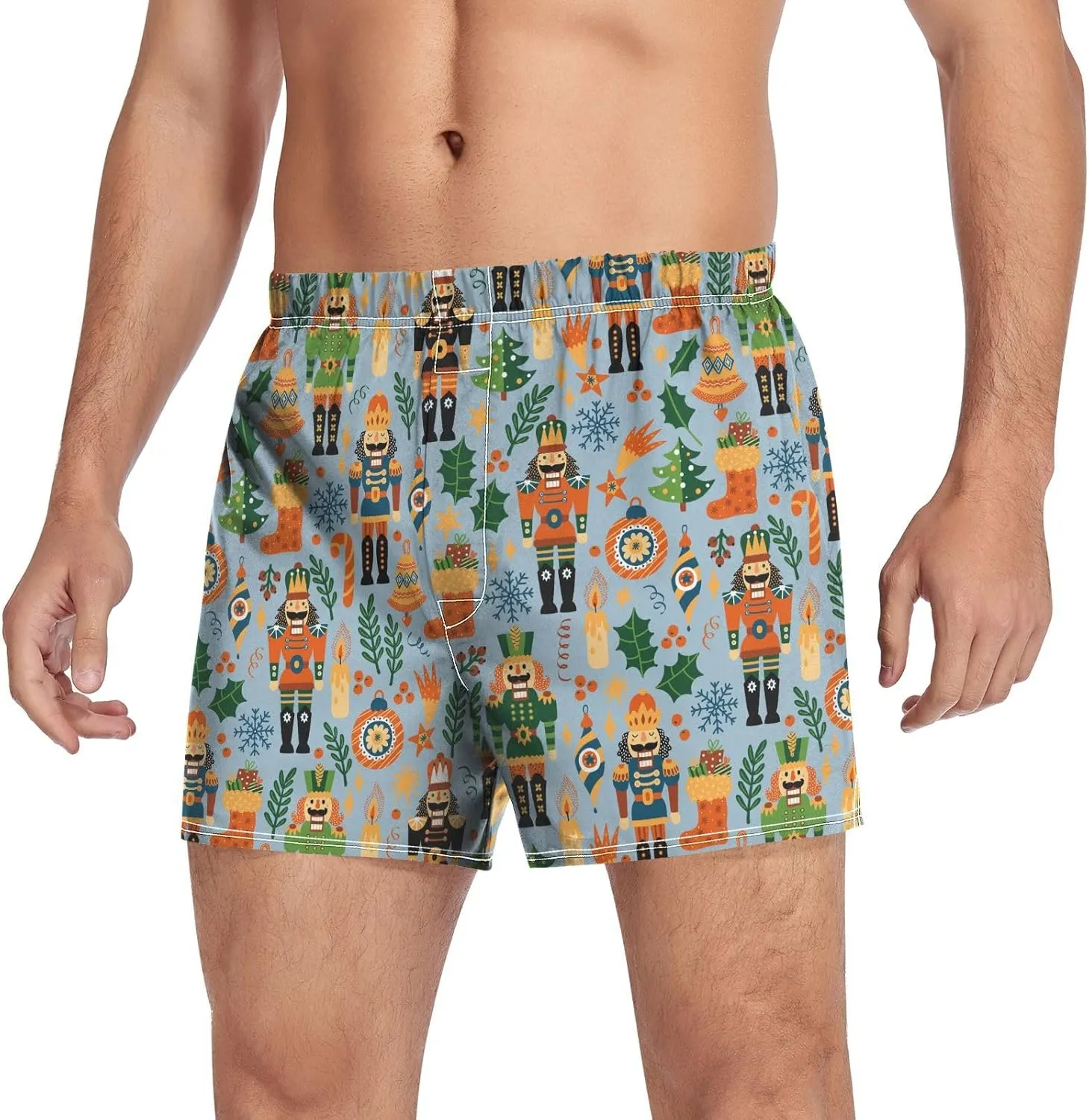 Men's Boxer Shorts, Soft Breathable Woven Boxer Briefs Underwear Button Fly