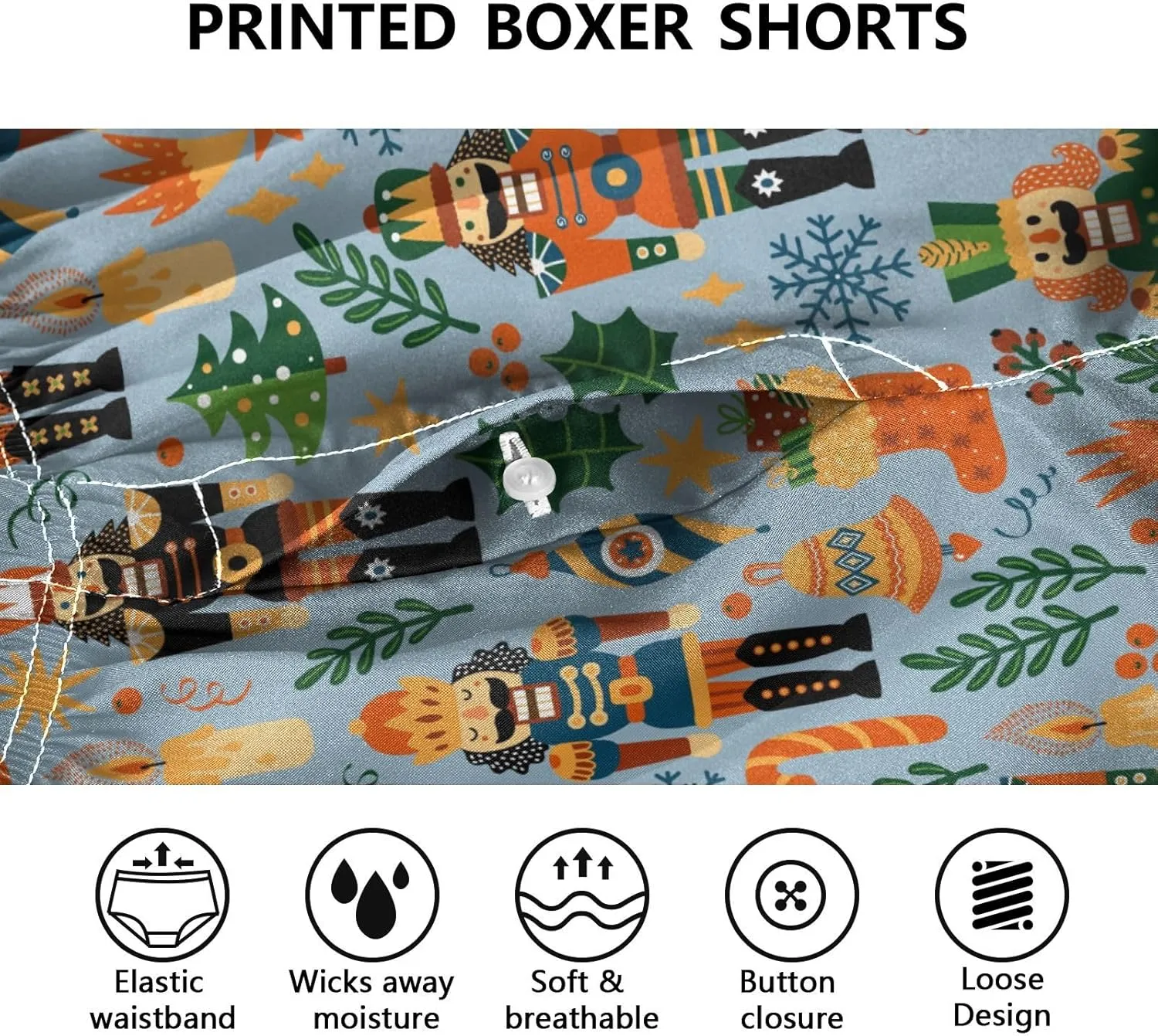 Men's Boxer Shorts, Soft Breathable Woven Boxer Briefs Underwear Button Fly
