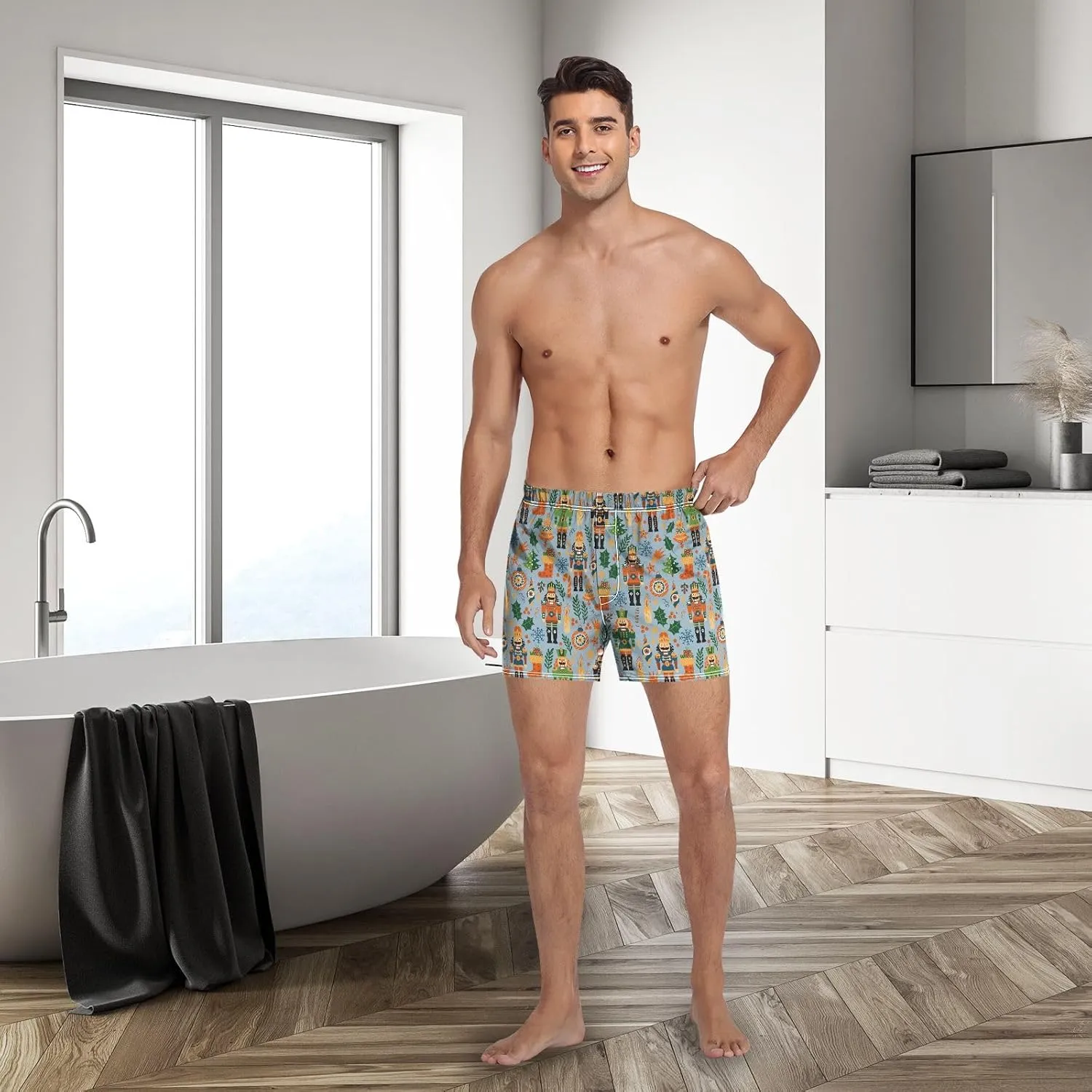 Men's Boxer Shorts, Soft Breathable Woven Boxer Briefs Underwear Button Fly
